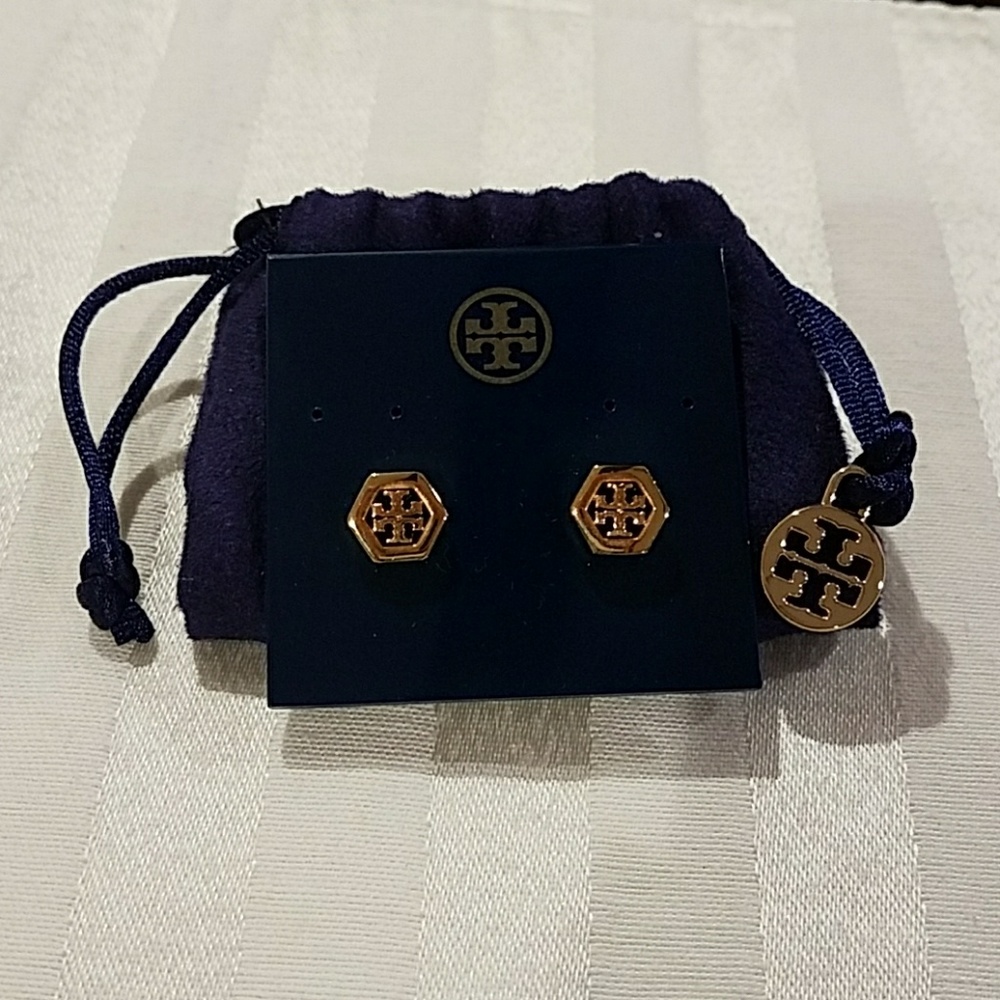 Tory Burch Hex-Logo Stud Earrings